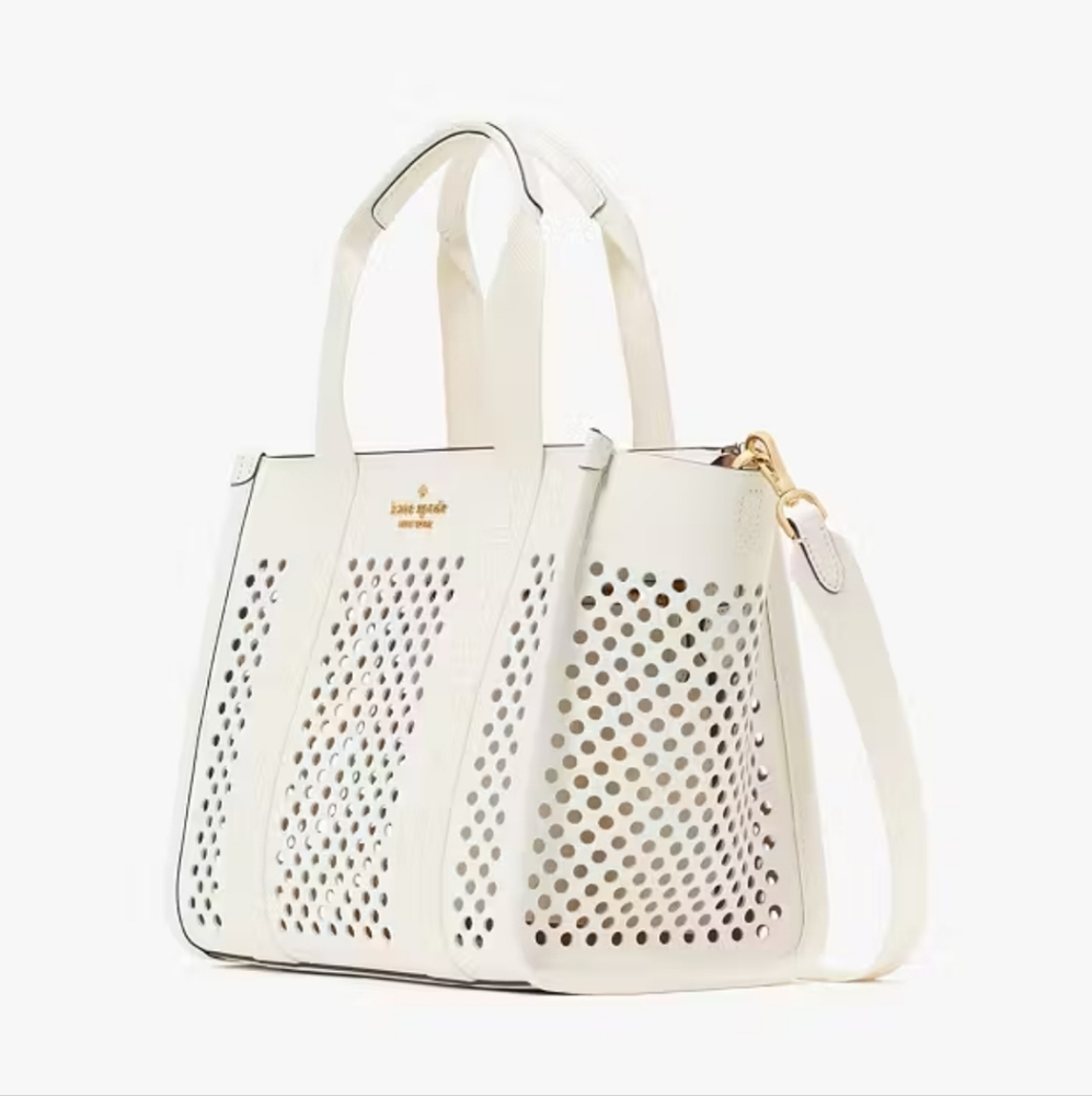 Kate Spade Kip Perforated Small Tote Bag, Meringue - Picture 3 of 6